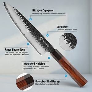 Cuchillo de Chef de Cocina Profesional de Acero Inoxidable Japonés 9Cr18mov de 3 Capas con Alto Contenido de Carbono y Mango de Madera de <span class=keywords><strong>8</strong></span> Pulgadas - Product Image 3