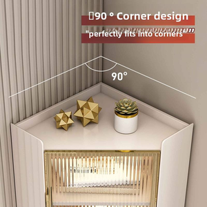 Meuble d'angle moderne avec vitrine haute et étroite, porte en verre, éclairage LED et tiroir, buffet d'angle de luxe - Product Image 4