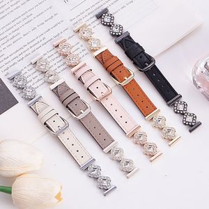 Lady <span class=keywords><strong>Fancy</strong></span> Bling Diamond Correa de metal Correa de reloj de cuero de lujo para Apple <span class=keywords><strong>Watch</strong></span> 6 7 8 9 10 SE2 Correa de muñeca de moda - Product Image 2