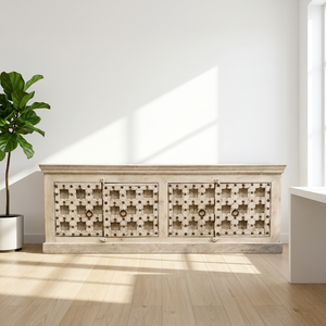 Aparador de Madera Artesanal Vintage de Cuatro Puertas, Mueble para TV con Almacenamiento Metálico para Sala de Estar - Product Image 3