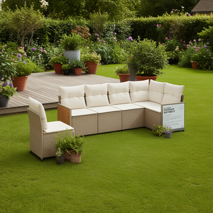 D0100XFN8D2 Juego de Sofás de Jardín de Ratán PE Beige, Patas Ajustables, Muebles de Exterior, Diseño Contemporáneo, Cojines de Espuma de Alta Densidad - Product Image 2