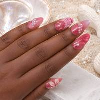 Faux Ongles 3D Fleurs Perles Faits Main de Haute Qualité en Gros, OEM ODM Marque Privée, Ongles Artificiels à Coller
