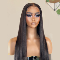 Peluca Larga de Cabello Humano Remy 100% Virgen al por Mayor, Pre-Desplumada, con Encaje Frontal Peruano Liso 13x4, Gorra Pequeña, Encaje Transparente