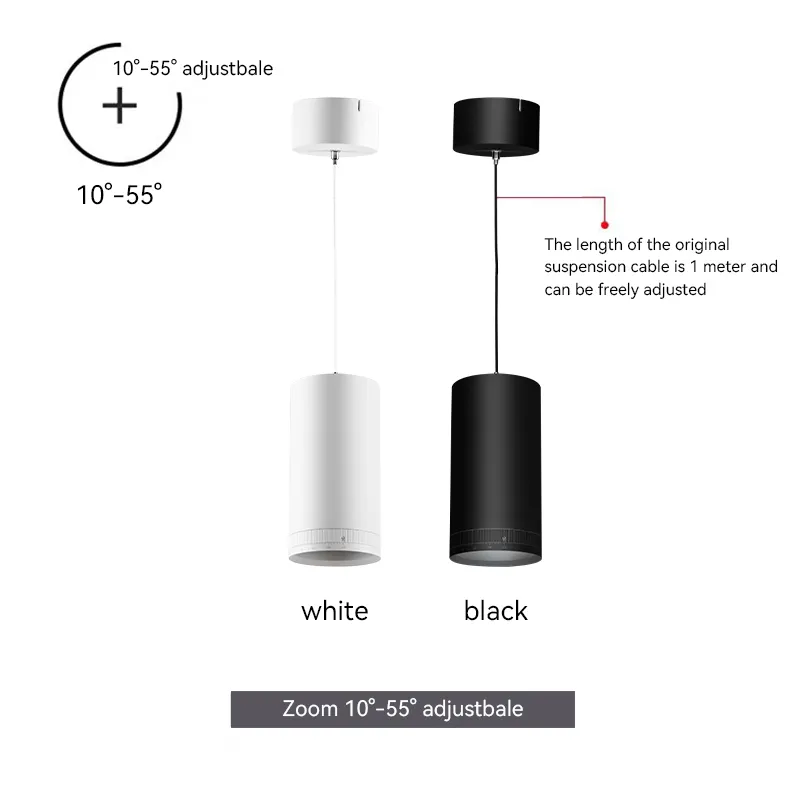 Luz descendente LED suspendida de 30W, colgante montado en superficie cuadrada redonda, luz descendente LED colgante ajustable, luz colgante LED COB