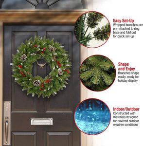 2025 recién llegados coronas de flores de boda 60cm coronas de Navidad artificiales con cono de pino y bayas rojas para puerta Delantera - Product Image 4