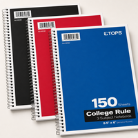 Cahier à spirale personnalisé, coloré, 3 sujets, ligné, 150 feuilles, pour étudiants, salle de classe, bureau, prise de notes