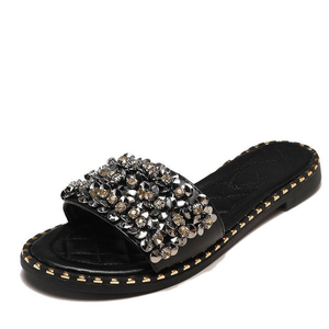 Chaussons plats pour femmes avec strass, de créateur, pour l'extérieur - Product Image 1