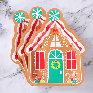 Moderne Weihnachts-Lebkuchenhaus-förmige Einweg-Pappteller für Winterfeiertage Partyzubehör Tischdekoration Umweltfreundlich - Product Image 6