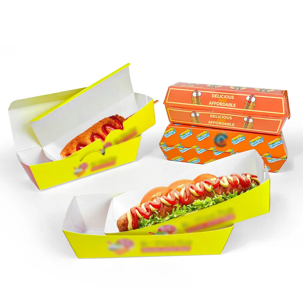 ZJPACK eko dostu özel hot dog tek kullanımlık ambalaj gitmek için sandviç kağıdı hotdog yemek kabı