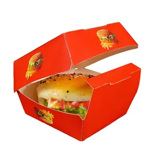 Disposable Gold Foil Printed Burger Hot Dog Paper Box Embossing Stamping Matt Glossy Lamination UV Coating Food Industrial Use