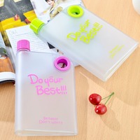 Bouteille d'eau en plastique personnalisable avec logo, design plat A5, pour la gym, sans BPA, anti-fuite, réutilisable, écologique, facile à transporter, emballage externe