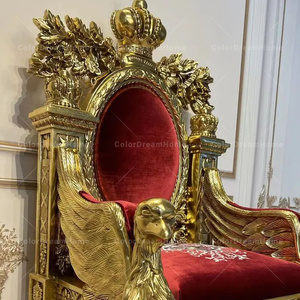 Rococo Royal <strong>Antique</strong> Style Gold Luxury Red <strong>Velvet</strong> Throne <strong>Chairs</strong> Wedding - Product Image 5