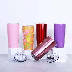 Copo de aço inoxidável com logotipo personalizado, copo colorido com impressão UV 3D de parede dupla de 20 onças, caneca de café colorida com tampa, isolada a vácuo
