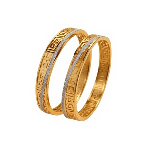 Gold Plated Brass Greek Key Geometric Laser Cut Bangle <b>Bracelet</b> Set CZ <b>Crystal</b> Stone Indian Traditional Bridal Jewelry - Product Image 4