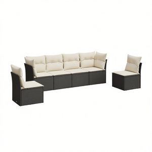 Garden <b>Sofa</b> <b>Set</b> Black Poly Rattan Adjustable Armrest Outdoor Furniture Contemporary Design - Product Image 1