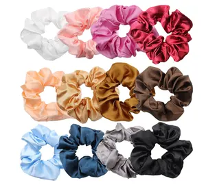 Custom Hair Scrunchies For Women Solid Satin Silk Scrunchie Hair Rubber Bands Elastic Hair Ties Accessories Ponytail Holder