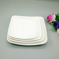 Vente en gros d'assiette en mélamine carrée blanche écologique de haute qualité 6.5/7.5/8.5/9.5 pouces plat en plastique pour restaurant à usage domestique