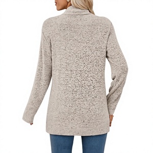 Heather Gray Open Front <b>Women</b> Sweater <b>Cardigan</b> <b>Long</b> Sleeve Knit Cover Up <b>for</b> Casual Lounge Wear - Product Image 3