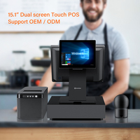 Scangle D5 15 pouces double écran caisse enregistreuse tactile système de point de vente 9.7 pouces écran client compatible Windows/Android/Linux