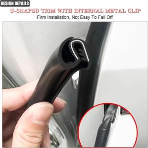 הנורה בצד הנורה שחור שומר קצה גומי רצועת לקצץ חותם עבור המכונית המכונית המכונית מכונית איטום רצועה עם עצם פלדה - Product Image 2