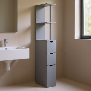 <b>Tall</b> Freestanding 54 Inch Bathroom Storage Cabinet With 2 Tier Shelf And <b>Drawers</b> Organizer In Gray - Product Image 2