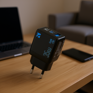 Cargador Rápido y Seguro Dual NCC CD-0402 EU 35W GaN USB + TYPE-C con Pantalla Digital Negro - Product Image 3