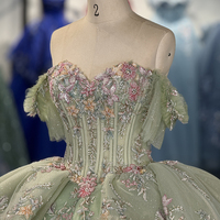 Robe de Quinceañera Jancember 6921 vert sauge, robe de bal florale, robe de mariée menthe, robe à volants, fête d'anniversaire de 16 ans, banquet