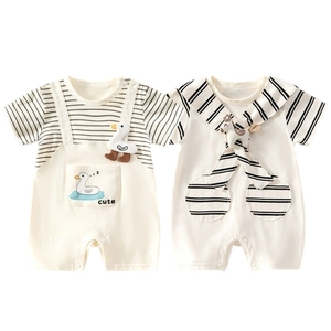Proveedor chino de peleles de algodón para bebés, monos de manga corta, bodies de color sólido para bebés, ropa unisex de verano. - Product Image 4