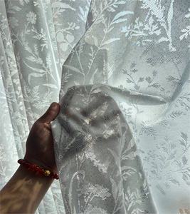 Di alta qualità all'ingrosso della fabbrica di stile francese foglia di <span class=keywords><strong>fiori</strong></span> di Design scavato tenda trasparente elegante bianco Beige pizzo tenda trasparente - Product Image 6