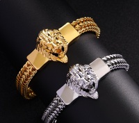 Bracelet de fête pour homme en acier inoxydable résistant, plaqué or et argent, avec tête de lion style hip-hop, vente en gros