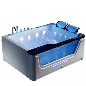 Baignoire de Massage tourbillon pour SPA, grande baignoire en acrylique, LED Massage à jet, 2 personnes, jupes latérales, bain d'extérieur, hot tube