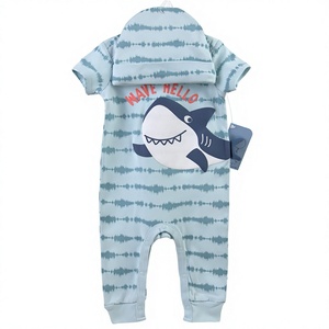 Newborn <strong>Baby</strong> <strong>Boy</strong> Summer Cotton Striped Romper and Hat 2-Piece <strong>Set</strong> Special Clearance Sale - Product Image 1