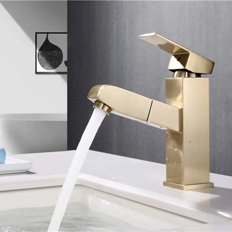 Robinet mitigeur de lavabo extractible Chrome or mat de qualité supérieure pour salle de bain