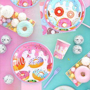 Sweet One Donut Thème Anniversaire Assiettes En <span class=keywords><strong>Papier</strong></span> Tasses Serviettes Convient pour Donut 1er Anniversaire Garçon ou Fille Fête Fournitures Décorations - Product Image 3