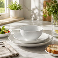Ensemble d'assiettes en céramique et porcelaine blanches à motif abstrait ST Wholesale Celadon, assiettes à dîner, bols à céréales, empilables pour la restauration commerciale