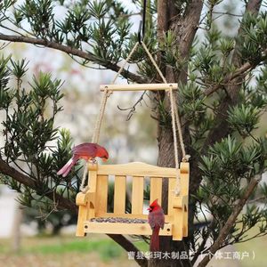 ที่ให้อาหารนกแบบไม้ รูปทรงชิงช้า ตกแต่งสวนแบบแขวน สำหรับนกในสวนหลังบ้าน - Product Image 4