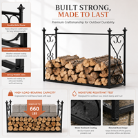 Support de rangement pour bois de chauffage en fer forgé noir orné avec motif en forme de cœur et embouts en forme de diamant