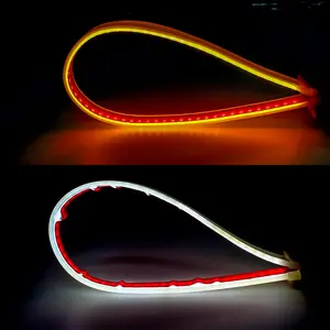 DRL LED şeritler esnek araba dekoratif gündüz farları çift renkli LED şerit tüp Switchback far dönüş sinyal ışığı