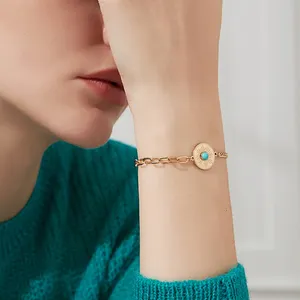 Vendita all'ingrosso braccialetti della pietra preziosa delle donne-Gioielli di moda minimalista personalizzati gemma intarsiata turchese braccialetto oro bracciale in acciaio inossidabile gioielli a catena da donna