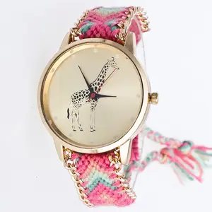民族风格编织手表女式韩版羊毛编织手表长颈鹿时尚石英印花女式手表