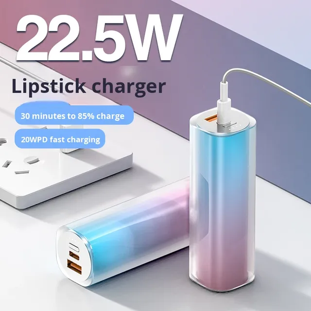 New Arrival 22.5W Cross-Border Mini Lipstick Portable Gradient Color Plastic Lithium-Ion Power Bank PD5000 Mah 10000Mah