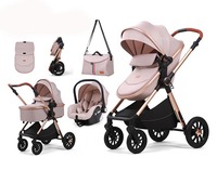 Poussette de luxe 3-en-1 avec siège surélevé pour bébé, idéale pour les sorties
