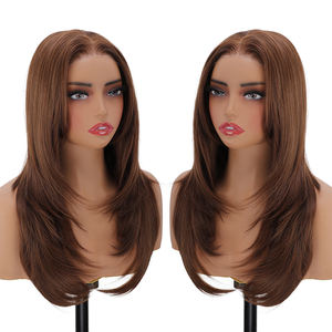 Perruque Gladys synthétique 13x3 HD Lace Front, 22 pouces de long, lisse, brune avec mèches blondes, résistante à la chaleur, pour un usage quotidien - Product Image 1