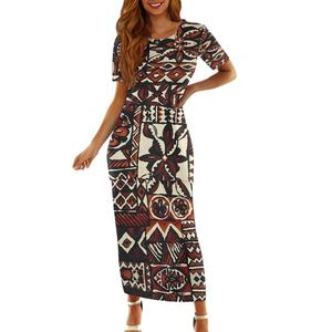 Nuevo Vestido Puletasi Isleño con Diseño Samoa Tapa, Vestido de <span class=keywords><strong>Dos</strong></span> Piezas para Mujer con Manga Corta, Personalizado con Diseño Polinesio - Product Image 2