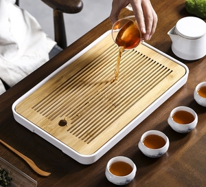 Vente en gros Plateau à café et à <span class=keywords><strong>thé</strong></span> simple de style japonais Plateau de service en bambou pour hôtel Ensemble de plateau rond et carré pour <span class=keywords><strong>thé</strong></span> et café - Product Image 5