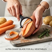 Nieuwe design keukenhulpjes handmatige aardappel-, appel-, fruit- en groenteschiller met houten handvat