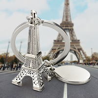 Porte-clés Oem Odm 3D en métal et argent, porte-clés Souvenir personnalisé, tour Eiffel, vente en gros