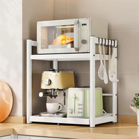 Support de micro-ondes réglable à 2 niveaux, extensible, en métal, avec étagère coulissante pour four à micro-ondes et pâtisserie