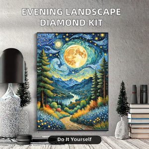 OEM ODM akşam elmas sanat kiti doğal manzara taş baskılı plastik yuvarlak matkap ev dekor için tepsi ve kalem içerir - Product Image 2