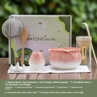 YUBIN Ensemble de 8 bols en céramique Japandi écologiques pour café, thé et matcha, pour hôtels, avec outils de service et brosse à thé, personnalisable